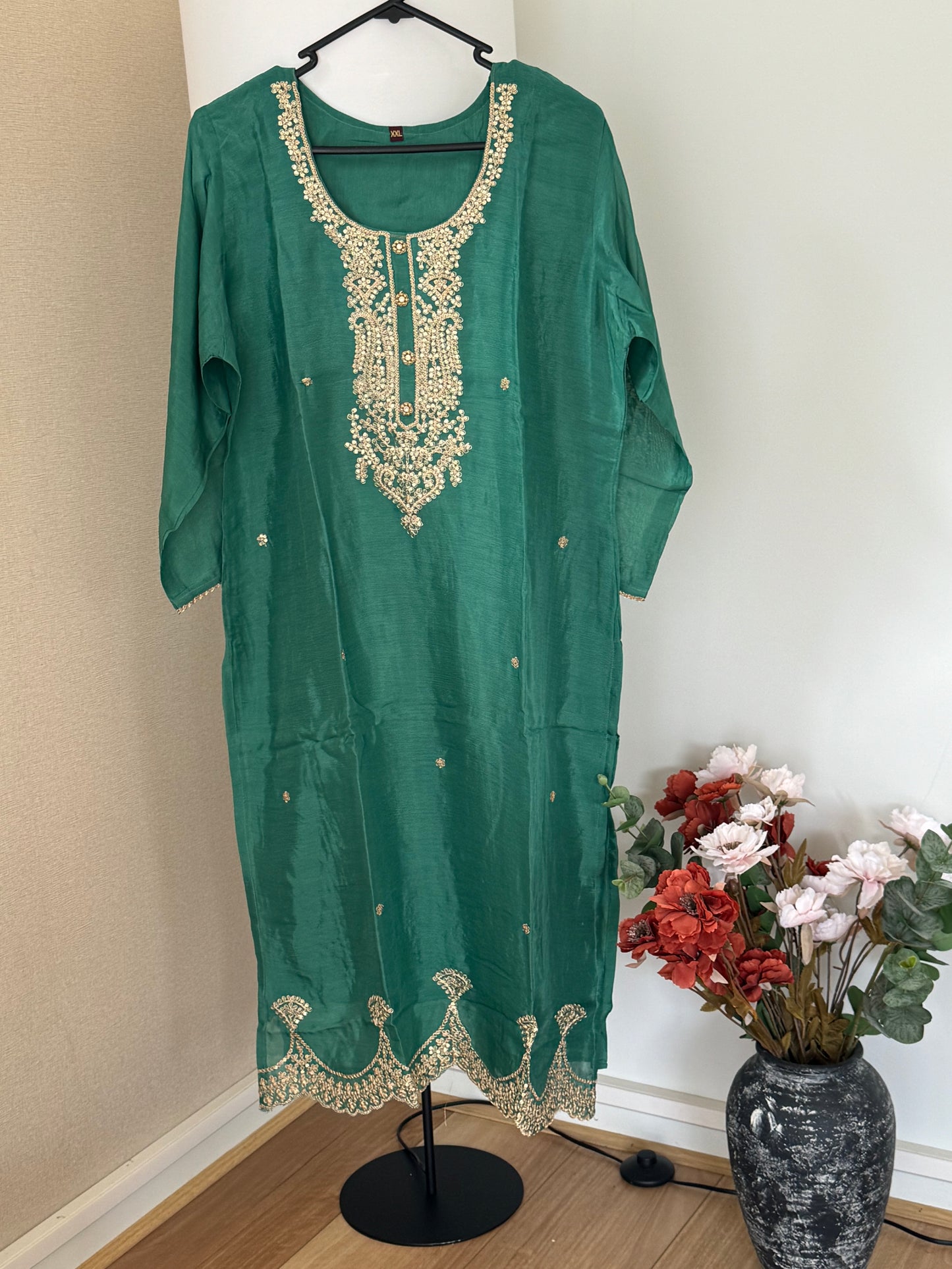 Green Chinnon Sharara suit