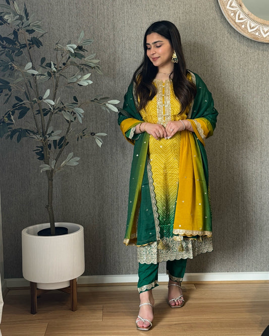 Bandhej Green Suit