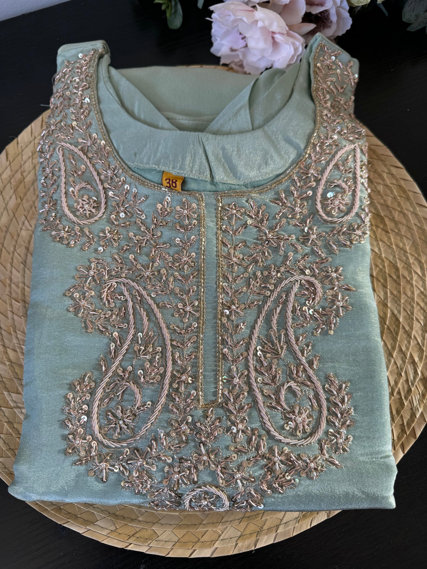 Sea Green Tissue Shimmer Suit