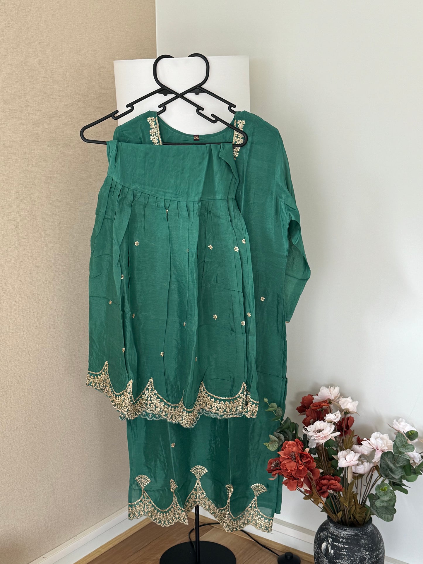 Green Chinnon Sharara suit