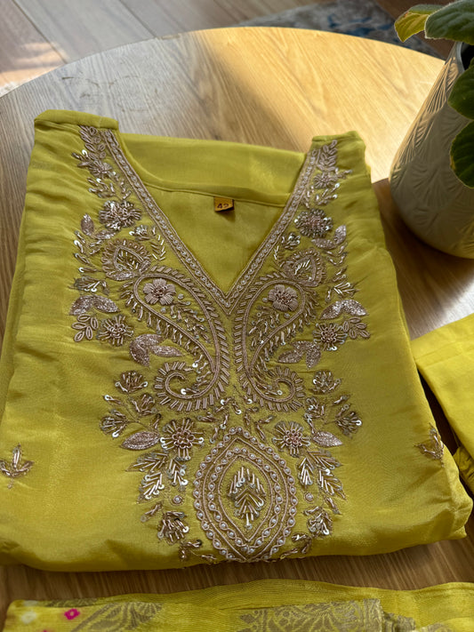 Yellow Tissue Handwork Suit